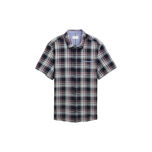 TOM TAILOR Herren Plus Size - Regular Fit Kurzarmhemd mit Karomuster, blau, Kariert, Gr. 2XL