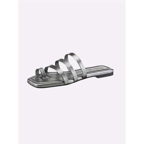 Pantolette HEINE, Damen, Gr. 39, schwarz (anthrazit, metallic), Leder, Glattleder, modisch, Schuhe