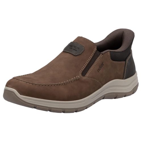 Slip-On Sneaker RIEKER, Herren, Gr. 43, braun (braun, dunkelbraun), Leder, Lederimitat, Basic, Schuhe, Slipper, Freizeitschuh, Halbschuh mit Gummizug und Soft Einlegesohle