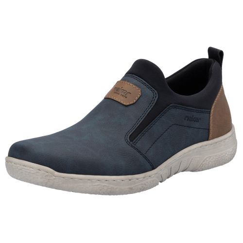 Slip-On Sneaker RIEKER, Herren, Gr. 42, blau (dunkelblau kombiniert), Lederimitat, Textil, Basic, Schuhe, Freizeitschuh, Halbschuh, Sneaker mit Gummizug, zum Schlupfen