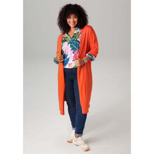 Strickjacke ANISTON PLUS, Damen, Gr. 54, orange, Feinstrick, Obermaterial: 80% Viskose, 20% Polyamid, unifarben, casual, figurumspielend kniefrei, Langarm Rippstrickbündchen, Strickjacken, in trendiger Farbpalette - NEUE KOLLEKTION