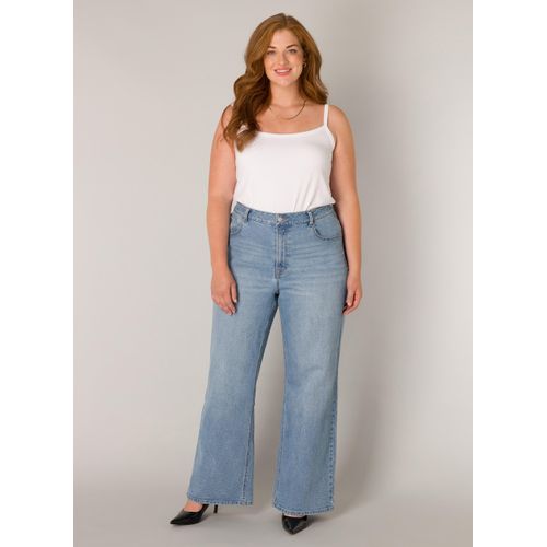 Weite Jeans BASE LEVEL CURVY, Damen, Gr. 46, Länge 32, blau (light blau), Denim/Jeans, Obermaterial: 98% Baumwolle, 2% Elasthan, unifarben, casual, bequem lang, Jeans, in großen Größen