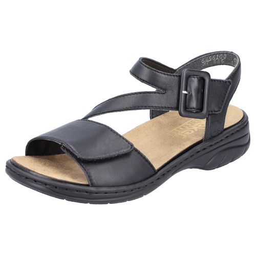 Sandale RIEKER, Damen, Gr. 42, schwarz, Leder, casual, Schuhe, Sommerschuh, Sandalette, Klettschuh, mit Klettverschluss, Topseller