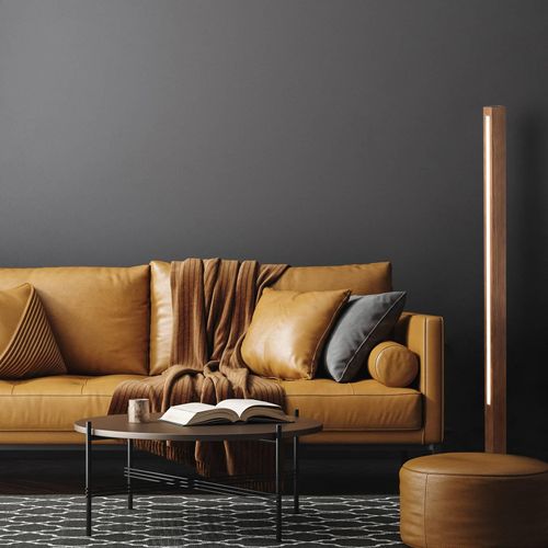 LED-Holzstehleuchte Teo, walnuss, 120 cm, Touchdimmer
