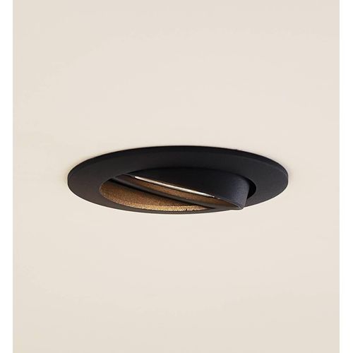 Prios Deckeneinbauleuchte Fibur, schwarz, Zink, Ø 8,2 cm