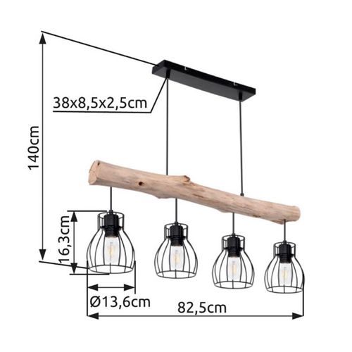 Hängeleuchte Mina, Länge 83 cm, schwarz/braun, 4-flg.