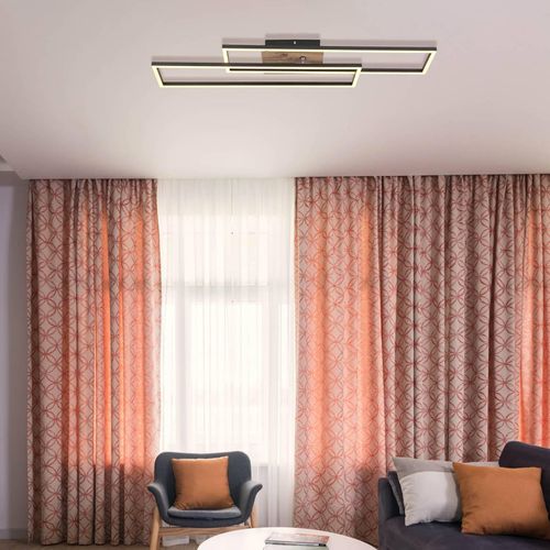 LED-Deckenlampe Dakari, Länge 80 cm, schwarz/holz, 2-flg.