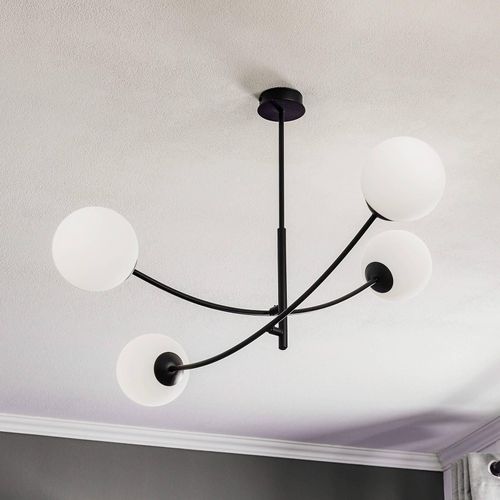 Deckenlampe Hunter, schwarz/opal, 4-flammig