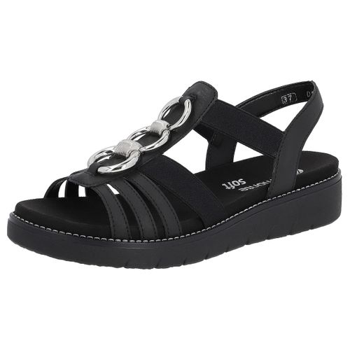 Sandale REMONTE, Damen, Gr. 38, schwarz, Lederimitat, casual, Schuhe, Sommerschuh, Sandalette, Keilabsatz, mit praktischen Gummizügen