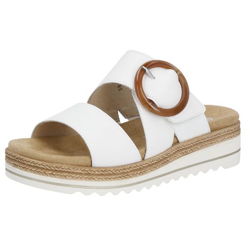 Pantolette REMONTE, Damen, Gr. 36, weiß, Leder, modisch, Schuhe, Keilabsatz, Sommerschuh, Schlappen mit Zierschnalle