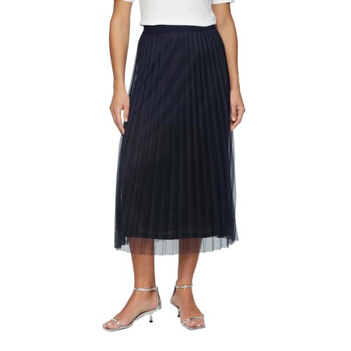Midirock S.OLIVER BLACK LABEL, Damen, Gr. 48, blau, Obermaterial: 100% Polyester. Futter: 100% Polyester, unifarben, casual, regular fit ca. Mitte Wade, Röcke, aus plissiertem Mesh