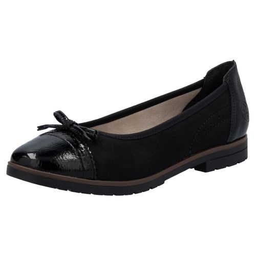 Ballerina RIEKER, Damen, Gr. 37, schwarz, Lederimitat, Lacklederimitat, unifarben, elegant, Schuhe, Loafer, Schlupfschuh, Flats, Slipper, Businessschuh mit Schleifchen