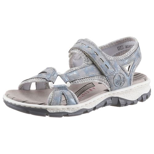 Riemchensandale RIEKER, Damen, Gr. 39, blau (hellblau), Lederimitat, Textil, metallic, sportlich, Schuhe, Sommerschuh, Sandalette, Keilabsatz, in Used-Optik