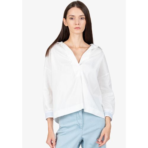 Langarmbluse SPORTALM KITZBÜHEL, Damen, Gr. 42, beige (eucalyptus mist), Web, Obermaterial: 97% Baumwolle, 3% Elasthan, feminin, weit, Langarm Strickbündchen, Blusen, affinierte Kräuselung am Polo-Ausschnitt