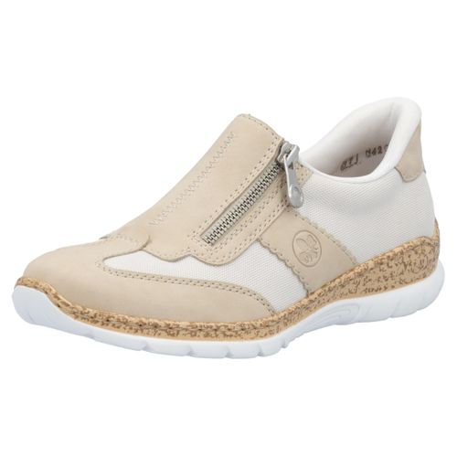 Slip-On Sneaker RIEKER, Damen, Gr. 36, beige (hellbeige, creme), Lederimitat, Textil, sportlich, Schuhe Sneaker, Halbschuh, Freizeitschuh, mit Reißverschluss und MemoSoft-Innensohle