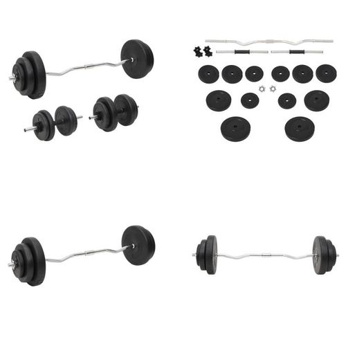 vidaXL Langhantel und Kurzhantel mit Gewichten 60 kg - Langhantel Mit Gewicht - Langhantel Mit Gewichten - Langhantel Set - Fitness Trainingsgerät