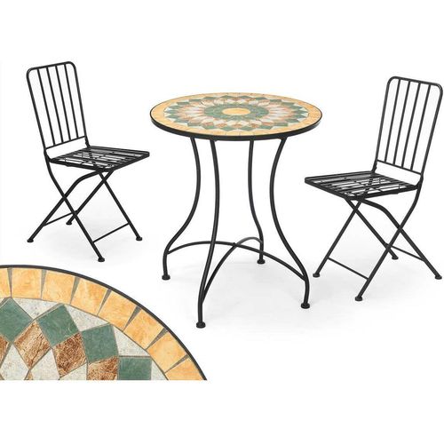 Tisch mit 2 Stühlen Ibergarden Mosaico-Forja Schwarz Ocker