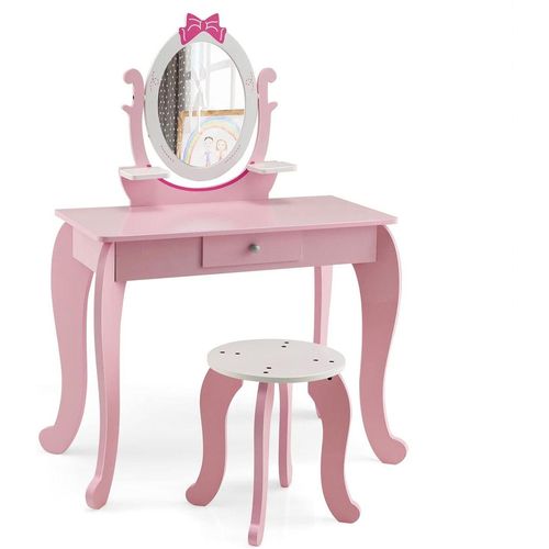 Schminktisch-Set für Kinder, 2-in-1 Kinder Schreibtisch aus Holz mit Hocker