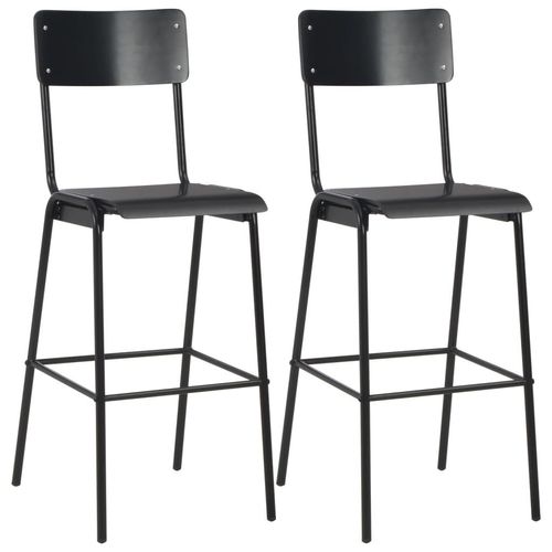 Barhocker 6 Stk. Massives Sperrholz Stahl | Anzahl im Paket: 2 | Farbe: Schwarz
