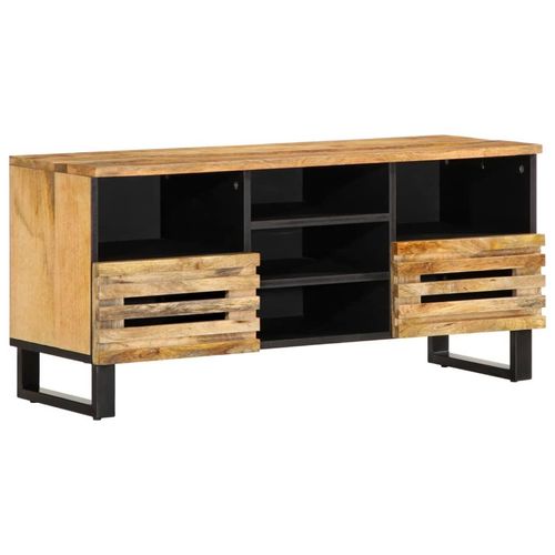 Tv-Schrank 100X34X46 Cm Raues Massives Mangoholz | Farbe: Natur | Material: Raues Mango-Massivholz