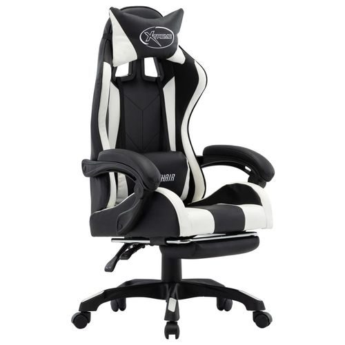 Gaming-Stuhl Mit Fußstütze Kunstleder | Farbe: Weiß und Schwarz