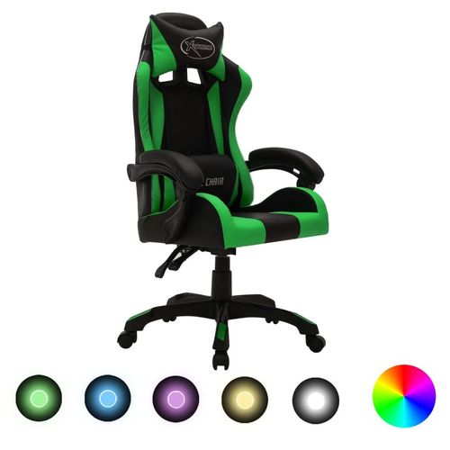 Gaming-Stuhl Mit Rgb Led-Leuchten Kunstleder | Farbe: Grün und Schwarz | Modell: Ohne Fußablage