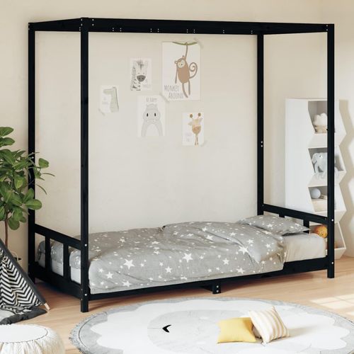Kinderbett Massivholz Kiefer | Farbe: Schwarz | Größe: 90 x 190 cm