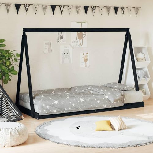 Kinderbett Massivholz Kiefer | Farbe: Schwarz | Größe: 90 x 200 cm