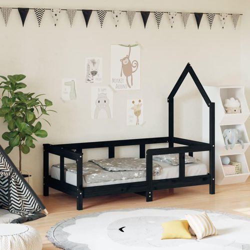 Kinderbett Massivholz Kiefer | Farbe: Schwarz | Größe: 70 x 140 cm