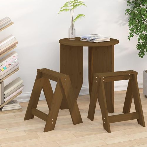Hocker 2 Stk. Massivholz Kiefer | Farbe: Honigbraun | Größe: 40 x 40 x 45 cm