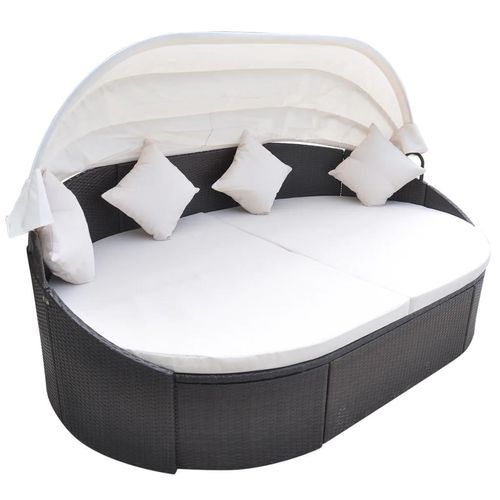 Outdoor-Loungebett Mit Dach Poly Rattan | Farbe: Braun