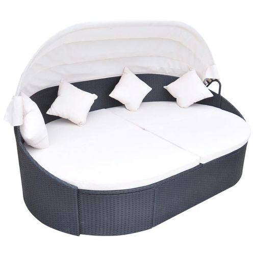 Outdoor-Loungebett Mit Dach Poly Rattan | Farbe: Schwarz