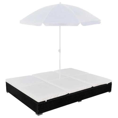 Outdoor-Loungebett Mit Sonnenschirm Poly Rattan | Farbe: Schwarz