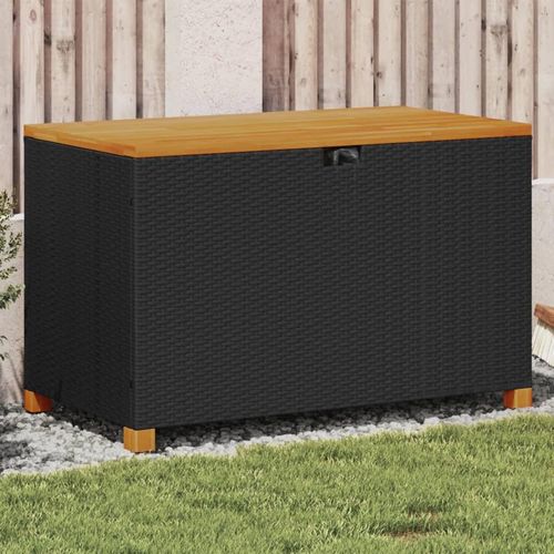 Garten-Auflagenbox Poly Rattan Akazienholz | Farbe: Schwarz | Größe: 110 x 55 x 63 cm