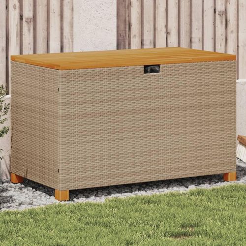 Garten-Auflagenbox Poly Rattan Akazienholz | Farbe: Beige | Größe: 110 x 55 x 63 cm