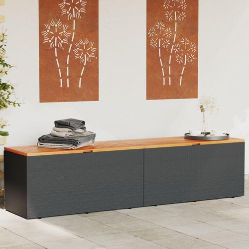 Gartentruhe Poly Rattan Akazienholz | Farbe: Schwarz | Größe: 220 x 50 x 54 cm