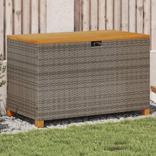 Garten-Auflagenbox Poly Rattan Akazienholz | Farbe: Grau | Größe: 110 x 55 x 63 cm