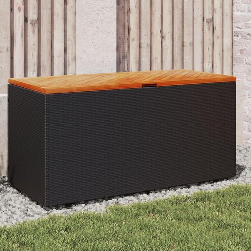 Gartentruhe Poly Rattan Akazienholz | Farbe: Schwarz | Größe: 110 x 50 x 54 cm