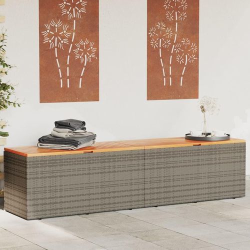 Gartentruhe Poly Rattan Akazienholz | Farbe: Grau | Größe: 220 x 50 x 54 cm