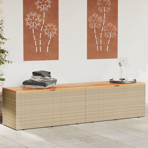 Gartentruhe Poly Rattan Akazienholz | Farbe: Beige | Größe: 220 x 50 x 54 cm