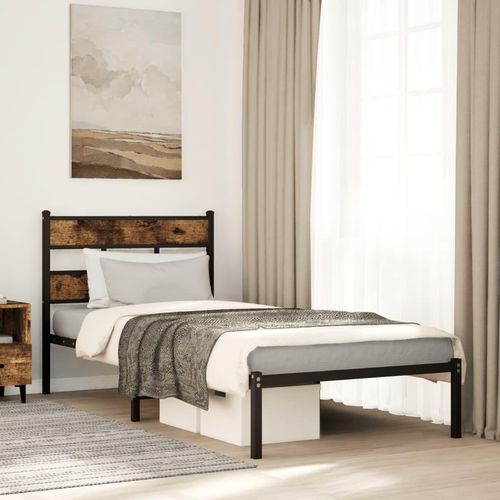 Metallbett Ohne Matratze Räuchereiche | Größe: 100 x 190 cm | Modell: mit Kopfteil