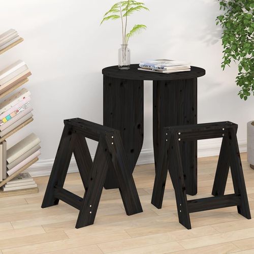 Hocker 2 Stk. Massivholz Kiefer | Farbe: Schwarz | Größe: 40 x 40 x 45 cm