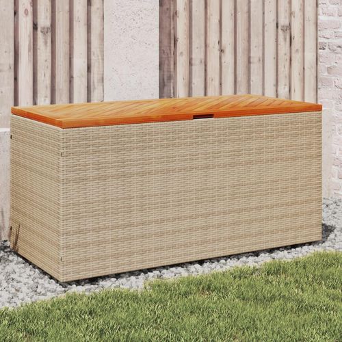 Gartentruhe Poly Rattan Akazienholz | Farbe: Beige | Größe: 110 x 50 x 54 cm