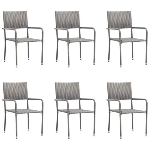 Garten-Essstühle 2 Stk. Stapelbar Polyrattan | Anzahl im Paket: 6 | Farbe: Grau