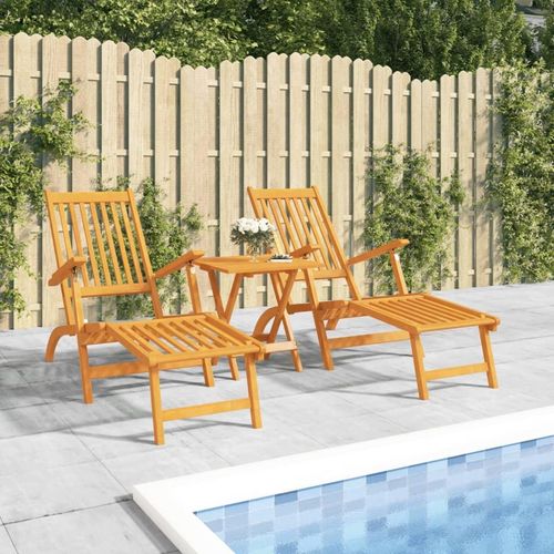 Gartenliegen Mit Fußteil Und Tisch Massivholz Akazie | Modell: 2x Sessel + Tisch