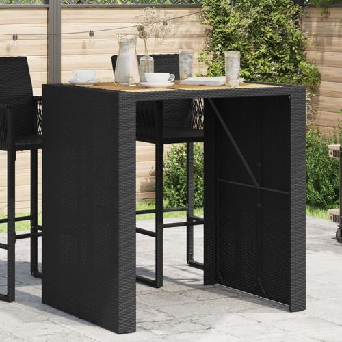 Garten-Bartisch Mit Holzplatte Polyrattan | Farbe: Schwarz | Größe: 105 x 80 x 110 cm