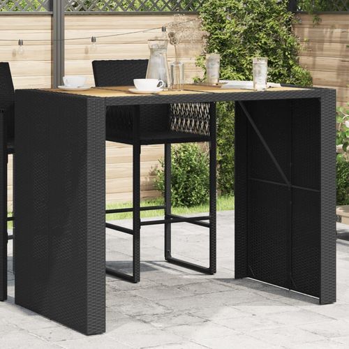 Garten-Bartisch Mit Holzplatte Polyrattan | Farbe: Schwarz | Größe: 145 x 80 x 110 cm