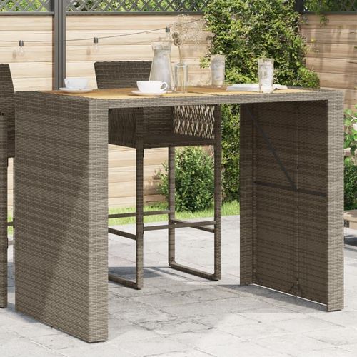 Garten-Bartisch Mit Holzplatte Polyrattan | Farbe: Grau | Größe: 145 x 80 x 110 cm
