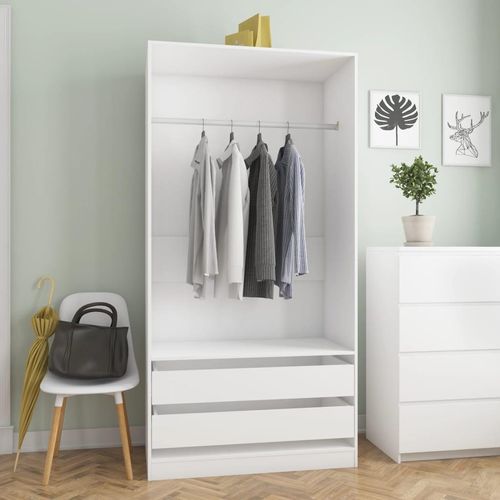 Kleiderschrank 100×50×200 Cm Holzwerkstoff Weiß | Größe: 100 x 50 x 200 cm | Menge: 2 Schubladen