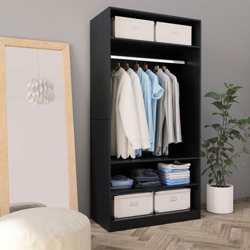 Kleiderschrank Holzwerkstoff Schwarz | Größe: 100 x 50 x 200 cm | Menge: 3 Einlegeböden